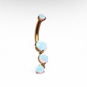 Gold-Anodized Titanium Curved Barbell with Prong-Set Opal Dangle